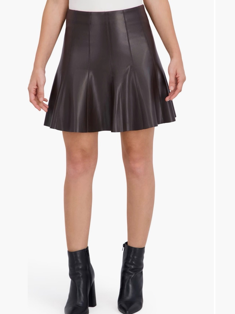 Ookie & Lala Faux Leather Flared Mini Skirt - Brown